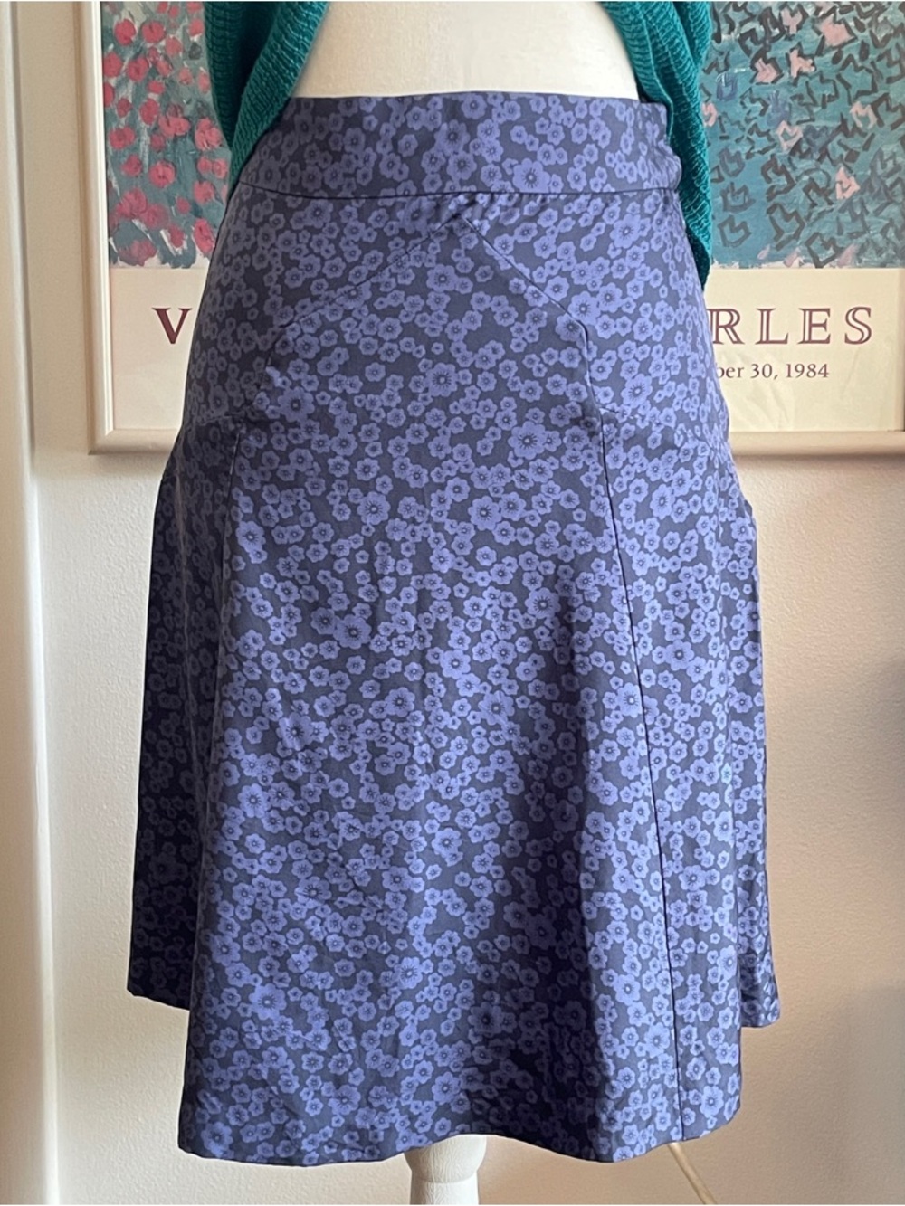 Marc Jacobs 100% Silk Purple Floral A-Line Midi Skirt Size 2 Fairy Cottagecore